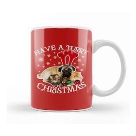 Humuts Have a Furry Christmas Dog and Cats Beyaz Porselen Kupa Bardak