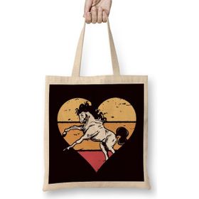 Humuts Heart Horse Fan Equestrian Sport Horses Riding Saddle Stable Uzun Saplı Açık Bej Bez Çanta