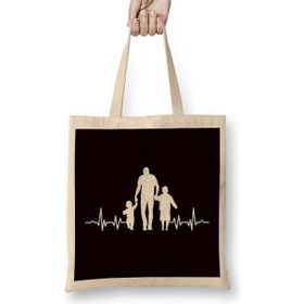 Humuts Heartbeat Father Children Son Daughter Papa Dad Daddy Poppa Uzun Saplı Açık Bej Bez Çanta