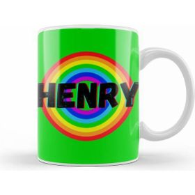 Humuts Henry Name Custom Design Vintage Retro Rainbow Style Gift Baby Gift For Him Kupa Bardak