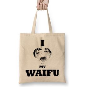 Humuts Hentai I Love My Waifu Black Uzun Saplı Açık Bej Bez Çanta