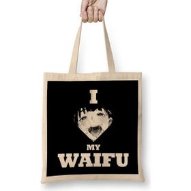 Humuts Hentai I Love My Waifu White Uzun Saplı Açık Bej Bez Çanta
