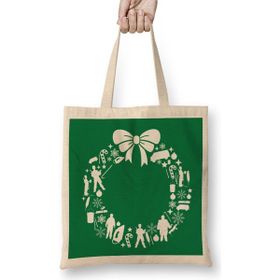 Humuts Home Alone Christmas Wreath Pattern Uzun Saplı Açık Bej Bez Çanta