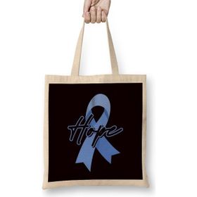 Humuts Hope Child Abuse Prevention Month Awareness Blue Ribbon Uzun Saplı Açık Bej Bez Çanta