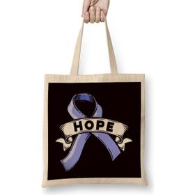 Humuts Hope Child Abuse Prevention Month Awareness Blue Ribbon Uzun Saplı Açık Bej Bez Çanta
