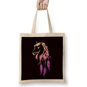 Humuts Horse Head Dream Catcher Horseshoe Equestrian Sport Stable Uzun Saplı Açık Bej Bez Çanta