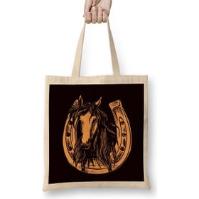 Humuts Horse Head Horseshoe Equestrian Sport Horses Riding Saddle Uzun Saplı Açık Bej Bez Çanta
