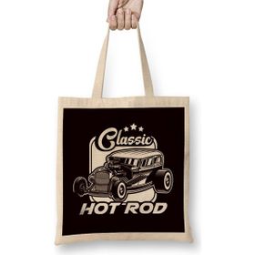 Humuts Hot Rod Garage Classic Old American Cars Automobile Muscle Uzun Saplı Açık Bej Bez Çanta