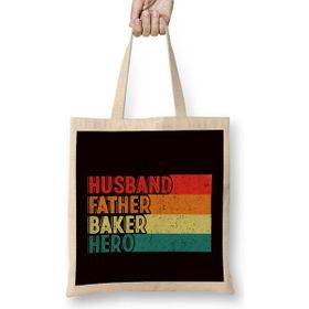 Humuts Husband Father Baker Hero Bakery Bread Dad Daddy Papa Poppa Bez Uzun Saplı Açık Bej Rengi Çanta