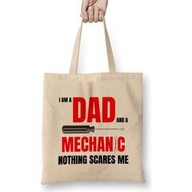 Humuts I Am A Dad And A Mechanic Nothing Scare Bez Uzun Saplı Açık Bej Rengi Çanta