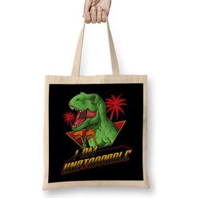 Humuts I Am Unstoppable Trex Funny Short Dinosaur Joke Bez Uzun Saplı Açık Bej Rengi Çanta