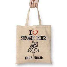 Humuts I Heart Stranger Things This Much Bez Uzun Saplı Açık Bej Rengi Çanta