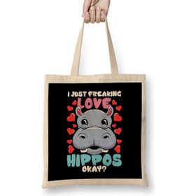 Humuts I Just Freaking Love Hippos Okay Hippo Lover Bez Uzun Saplı Açık Bej Rengi Çanta