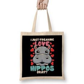 Humuts I Just Freaking Love Hippos Okay Hippo Lover Bez Uzun Saplı Açık Bej Rengi Çanta
