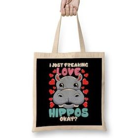 Humuts I Just Freaking Love Hippos Okay Hippo Lover Bez Uzun Saplı Açık Bej Rengi Çanta