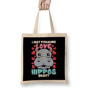 Humuts I Just Freaking Love Hippos Okay Hippo Lover Bez Uzun Saplı Açık Bej Rengi Çanta