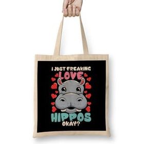 Humuts I Just Freaking Love Hippos Okay Hippo Lover Bez Uzun Saplı Açık Bej Rengi Çanta