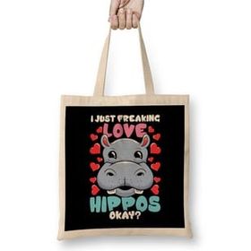 Humuts I Just Freaking Love Hippos Okay Hippo Lover Bez Uzun Saplı Açık Bej Rengi Çanta