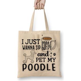 Humuts I Just Wanna Sip Coffee And Pet My Poodle Bez Uzun Saplı Açık Bej Rengi Çanta