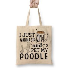 Humuts I Just Wanna Sip Coffee And Pet My Poodle Bez Uzun Saplı Açık Bej Rengi Çanta
