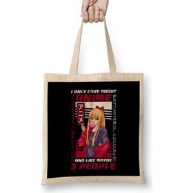 Humuts I Like Anime Video Games And Maybe 3 People Gamer Bez Uzun Saplı Açık Bej Rengi Çanta