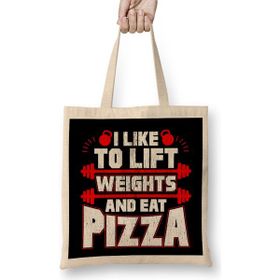 Humuts I Like To Lift Weights And Eat Pizza Funny Lifter Bez Uzun Saplı Açık Bej Rengi Çanta