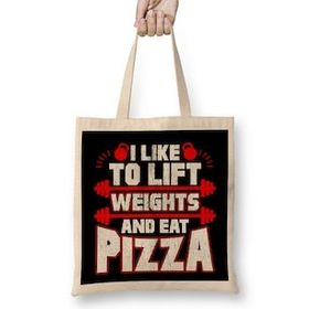 Humuts I Like To Lift Weights And Eat Pizza Funny Lifter Bez Uzun Saplı Açık Bej Rengi Çanta