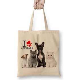 Humuts I Love Animals Kedi Köpek Cat Dog Pet Hayvan Bez4 0Bayan Günlük Çanta
