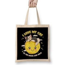 Humuts I Love My Cat to the Moon and Back Cute Kitten Bez Kadın Günlük Çanta