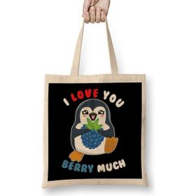 Humuts I Love You Berry Much Cute Penguin I Love You Pun Bez Uzun Saplı Açık Bej Rengi Çanta