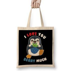 Humuts I Love You Berry Much Cute Penguin I Love You Pun Bez Uzun Saplı Açık Bej Rengi Çanta