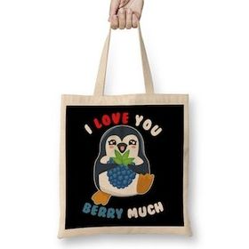 Humuts I Love You Berry Much Cute Penguin I Love You Pun Bez Uzun Saplı Açık Bej Rengi Çanta