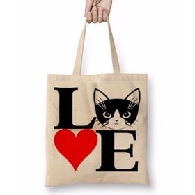 Humuts I Lowe Kedi Seni Seviyorum Kedi Bez Uzun Saplı Açık Bej Rengi Çanta