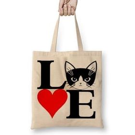 Humuts I Lowe Kedi Seni Seviyorum Kedi Bez Uzun Saplı Açık Bej Rengi Çanta