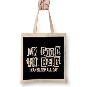 Humuts I M Good In Bed I Can Sleep All Day Funny Pun Bez Uzun Saplı Açık Bej Rengi Çanta