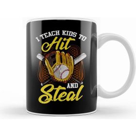 Humuts I Teach Kids To Hit And Steal Funny Baseball Coach Kupa Bardak