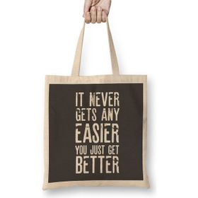 Humuts It Never Gets Easier You Just Get Better Açık Bej Uzun Saplı Bez Çanta