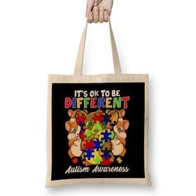 Humuts It S Ok To Be Different Autism Awareness Bunnies Açık Bej Uzun Saplı Bez Çanta