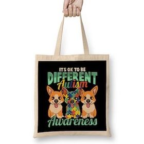 Humuts It's Ok To Be Different Autism Awareness Heart Açık Bej Uzun Saplı Bez Çanta