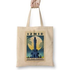 Humuts İzmir Saat Kulesi Uzun Saplı Açık Bej Bez Çanta