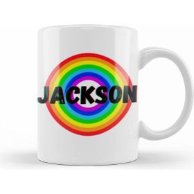 Humuts Jackson Name Personalized Custom Vintage Retro Rainbow Design Gift Baby Gift For Him Kupa Bardak