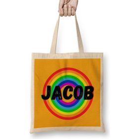 Humuts Jacob Name Personalized Custom Vintage Retro Rainbow Design Gift Baby Gift for Him Bez Kadın Günlük Çanta