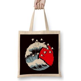Humuts Japan Flag Wave Stork Crane Cherry Blossom Tree Sakura Uzun Saplı Açık Bej Bez Çanta