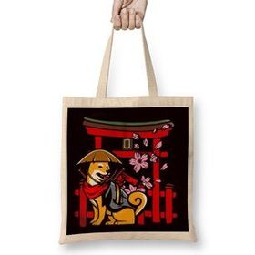 Humuts Japan Sakura Dog Shiba Inu Cherry Blossom Tree Japanese Art Bez Uzun Saplı Açık Bej Rengi Çanta