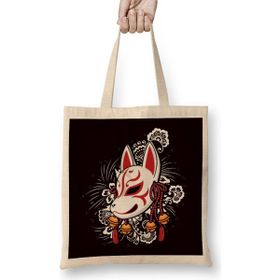 Humuts Japanese Art Cat Ninja Samurai Fighter Warrior Kendo Katana Uzun Saplı Açık Bej Bez Çanta