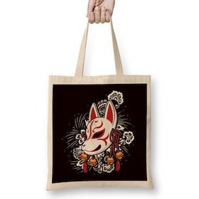Humuts Japanese Art Cat Ninja Samurai Fighter Warrior Kendo Katana Uzun Saplı Açık Bej Bez Çanta