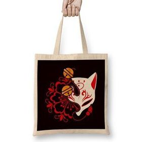 Humuts Japanese Art Cat Ninja Shinobi Samurai Fighter Warrior Sword Uzun Saplı Açık Bej Bez Çanta