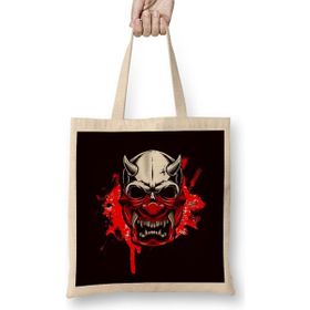 Humuts Japanese Art Samurai Skull Japan Ninja Shinobi Warrior Kendo-2 Uzun Saplı Açık Bej Bez Çanta