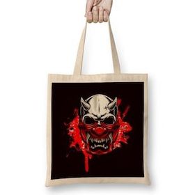 Humuts Japanese Art Samurai Skull Japan Ninja Shinobi Warrior Kendo-2 Uzun Saplı Açık Bej Bez Çanta