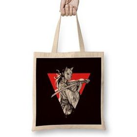 Humuts Japanese Art Samurai Skull Japan Ninja Shinobi Warrior Kendo Uzun Saplı Açık Bej Bez Çanta